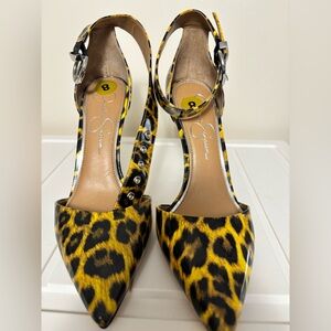 Jessica Simpson Leopard Print Heels with Ankle Strap